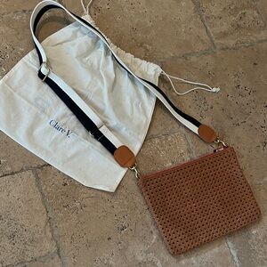 Clare V Woven Brown Crossbody with black/White Strap